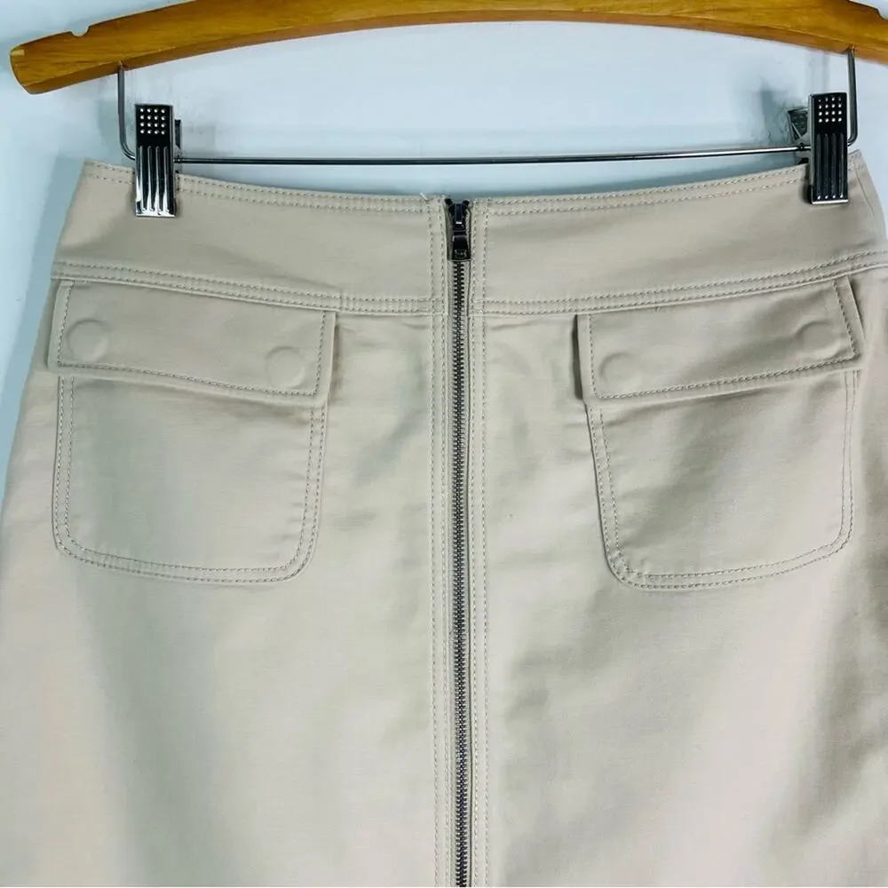 Ann Taylor tan zip cargo stretchy office preppy skirt 2